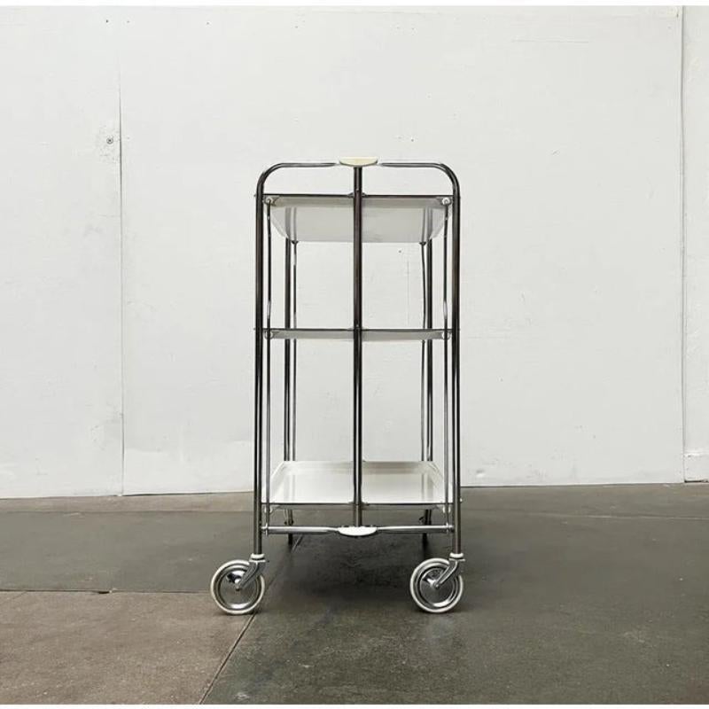 Metal Vintage German Foldable Service Cart with 3 Trays, 1970s For Sale