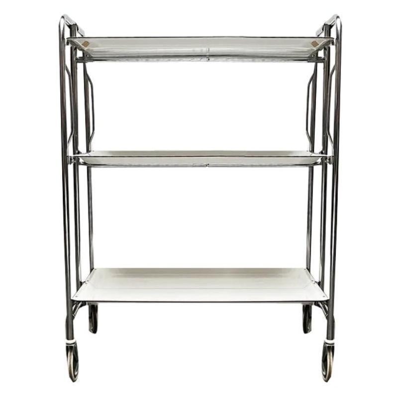 Vintage German Foldable Service Cart with 3 Trays, 1970s