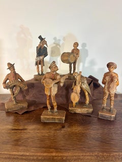 Vintage German Folk Art Hand Carved Wood Musician Sculptures - Set of 6