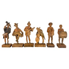 Vintage German Folk Art Hand Carved Wood Musician Sculptures - Set of 6