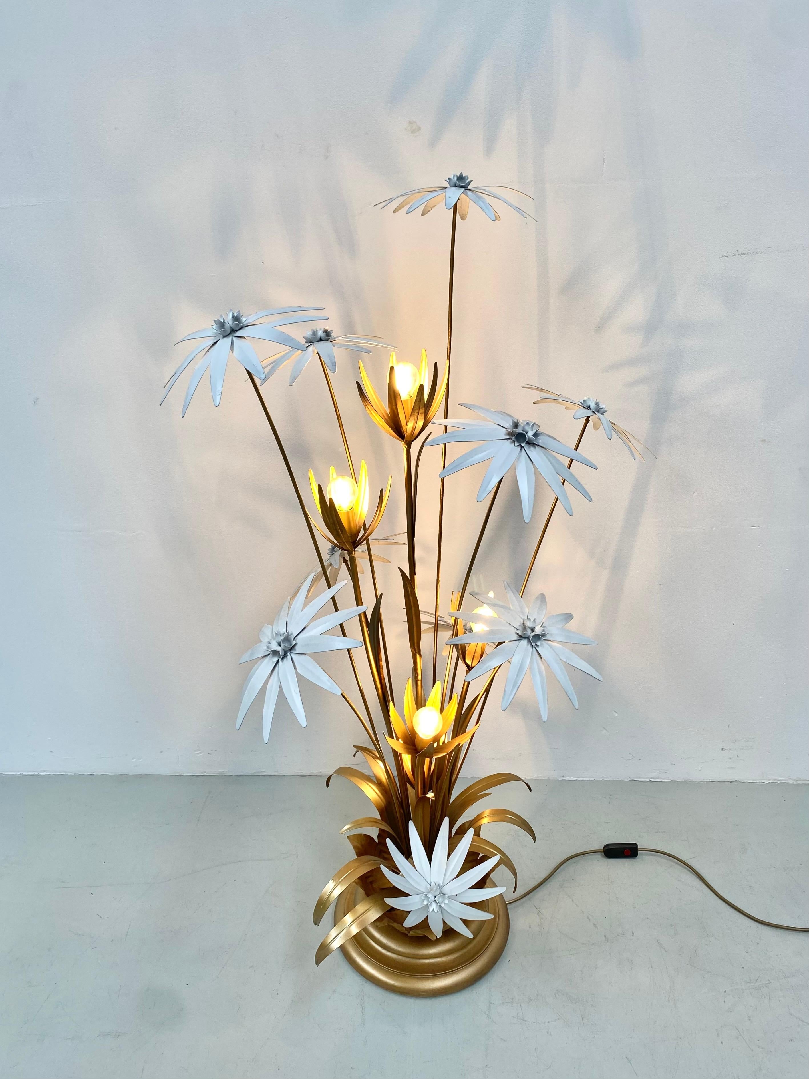 Mid-Century Modern Vintage German Gilt Metal and Enamel Floral Floorlamp by Hans Kögl, 1970s