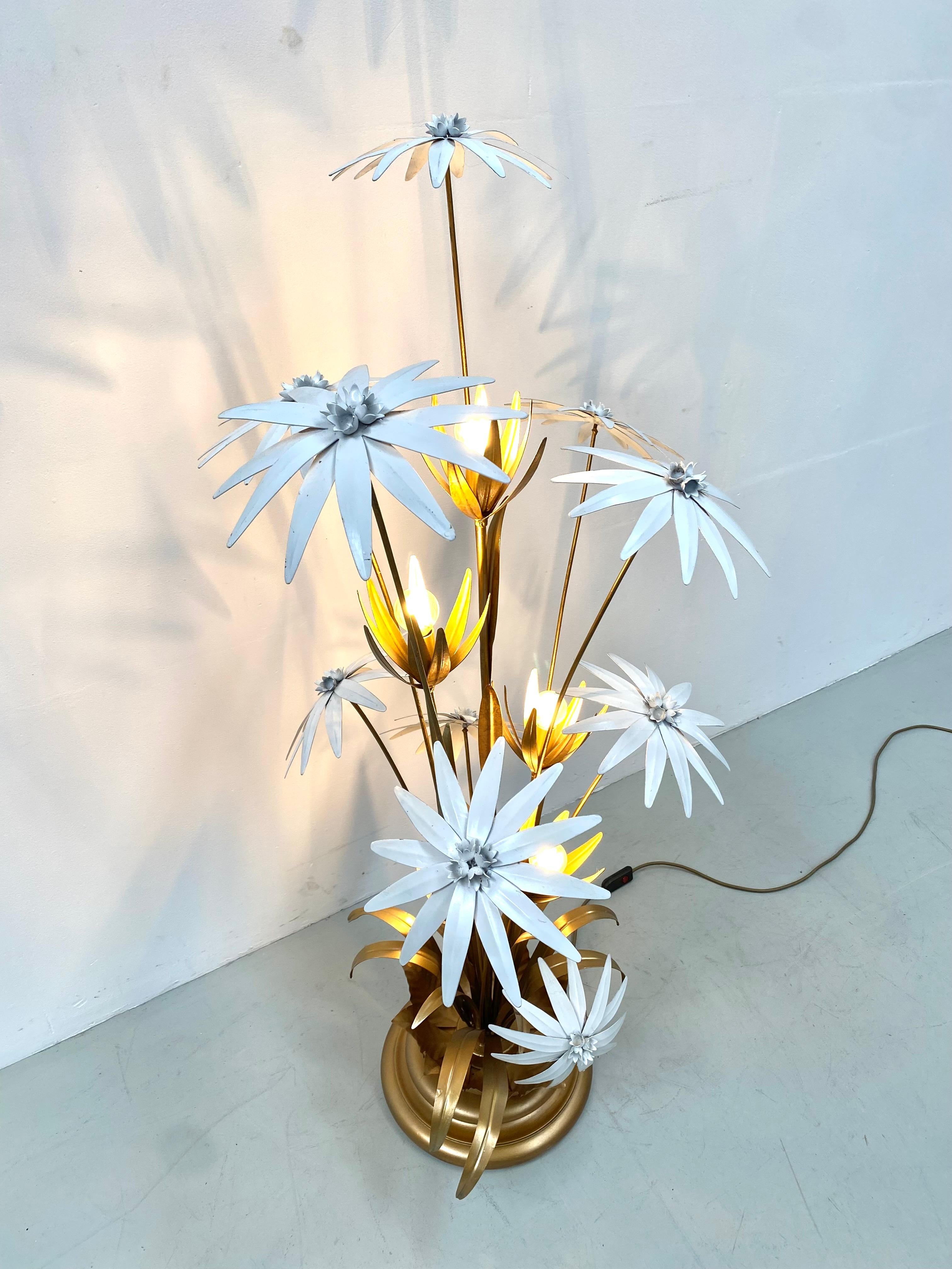 Vintage German Gilt Metal and Enamel Floral Floorlamp by Hans Kögl, 1970s 4