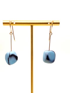 Deutsche Glasperlen-Aquarell-Ohrringe in Blau, Vintage