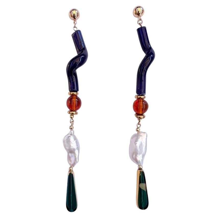 Vintage German Glass Beads and pearls, A Twist Earrings For Sale