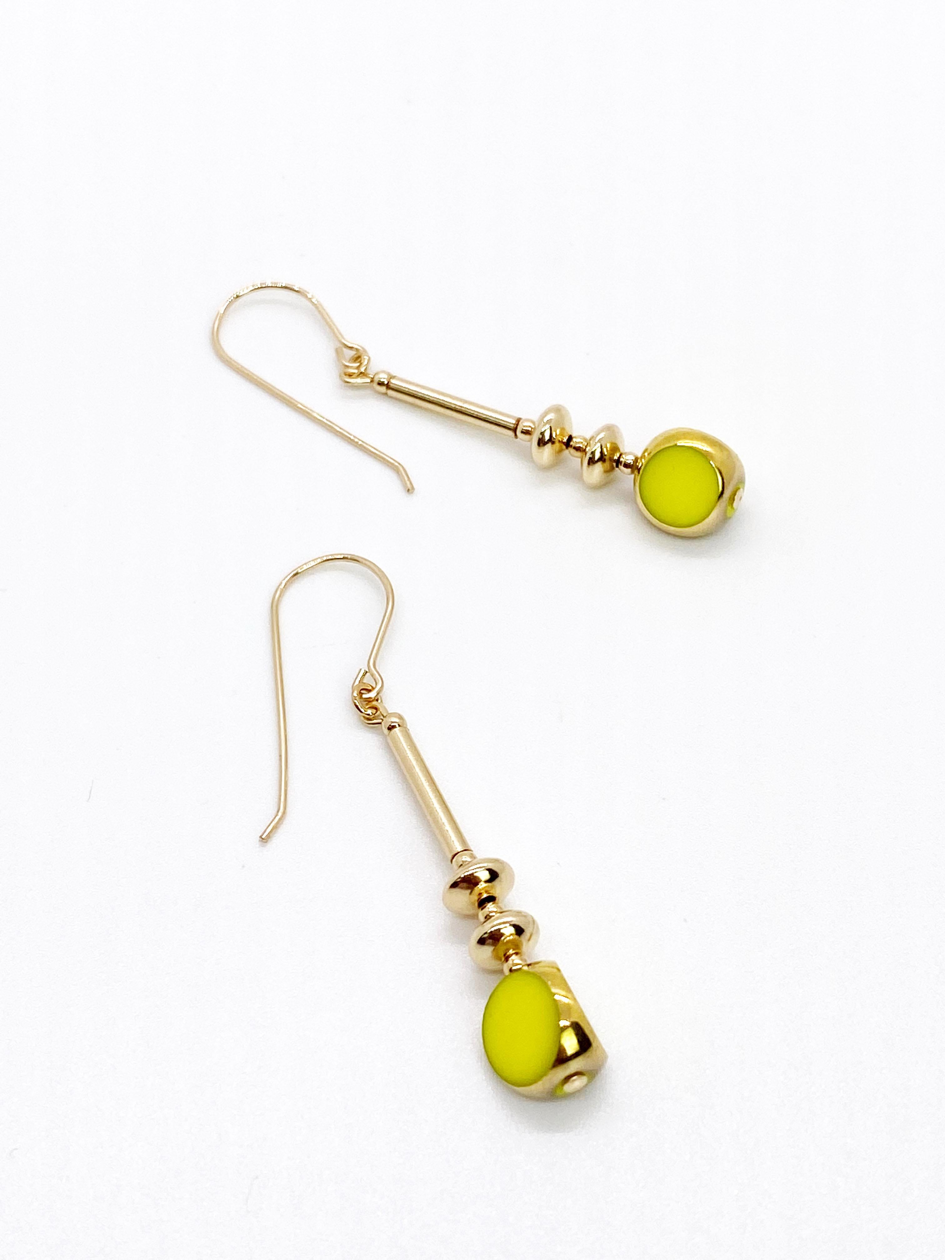 14k yellow gold dangle earrings vintage gold beads earrings