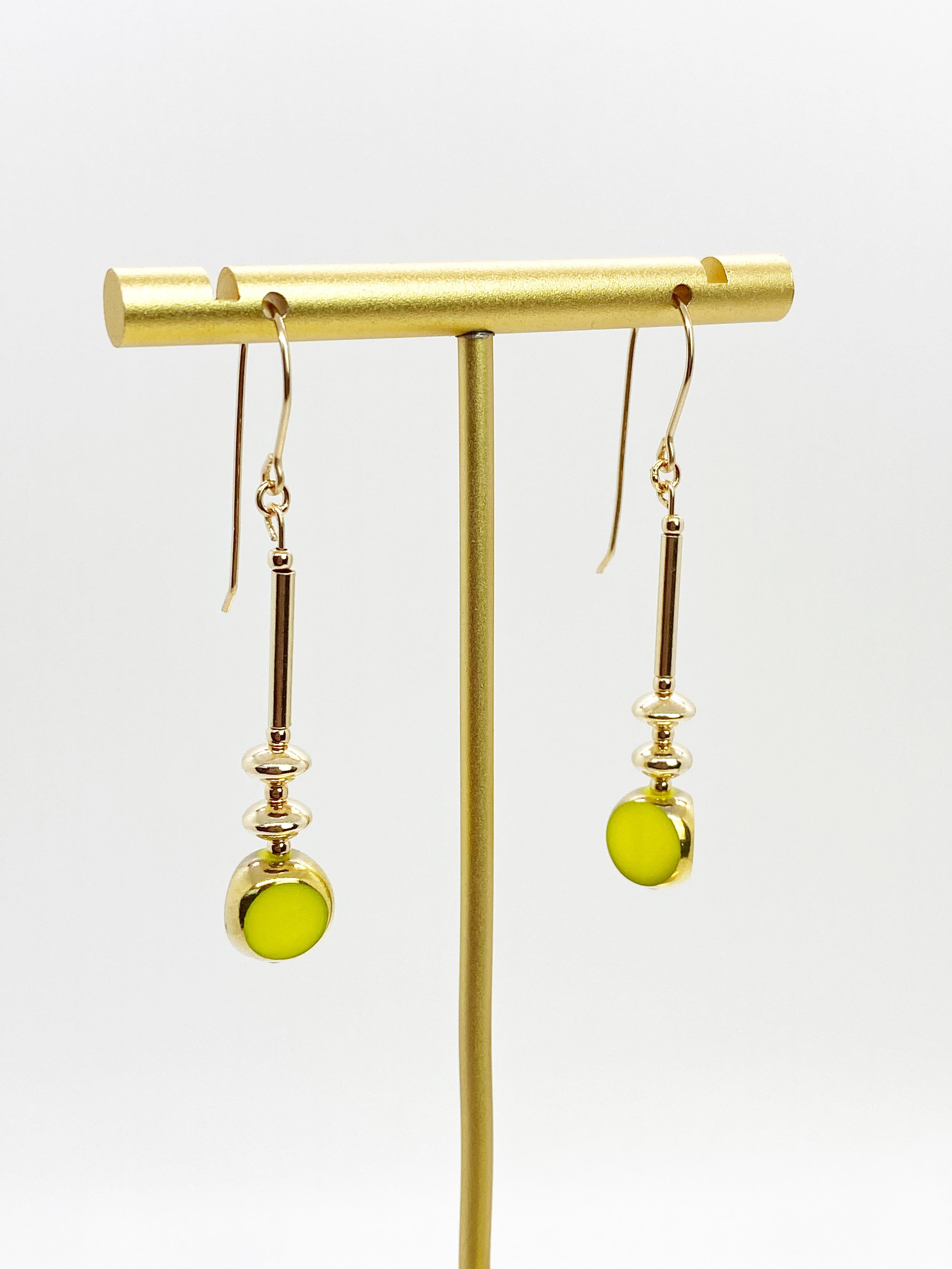 Vintage German Glass Beads, Chartreuse Earrings In New Condition For Sale In Monrovia, CA