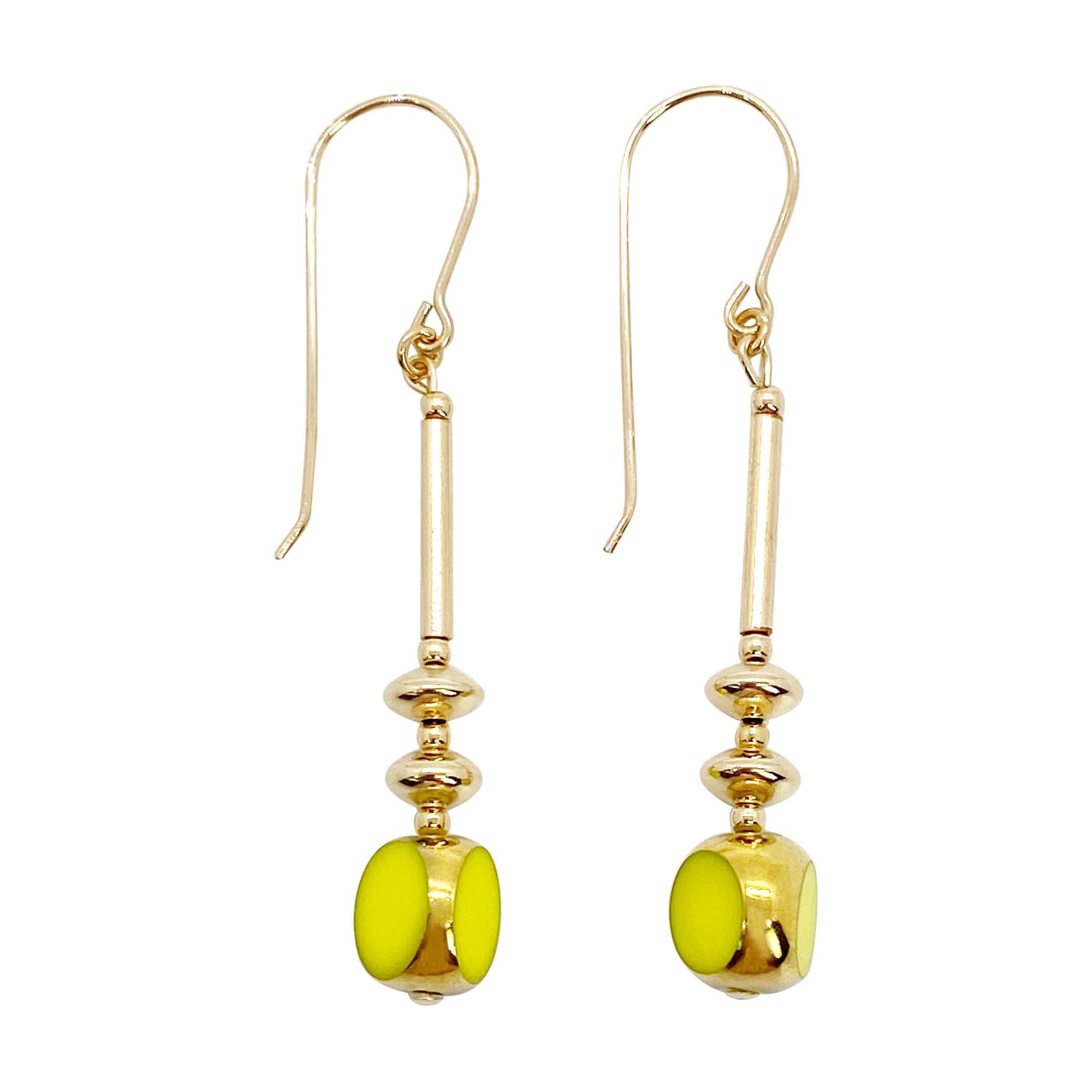 Vintage German Glass Beads, Chartreuse Earrings For Sale