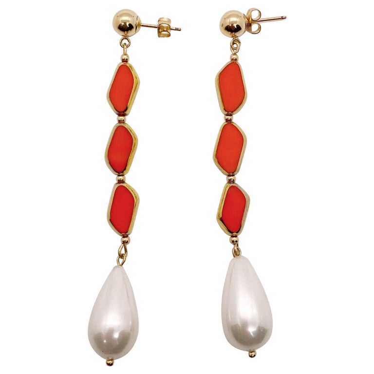 Boucles d'oreilles vintage en verre allemand bordées de perles en or 24  carats et marmalade - En vente sur 1stDibs