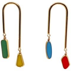 Vintage German Glass Beads edged with 24K gold Mismatch Multi-colored Earrings