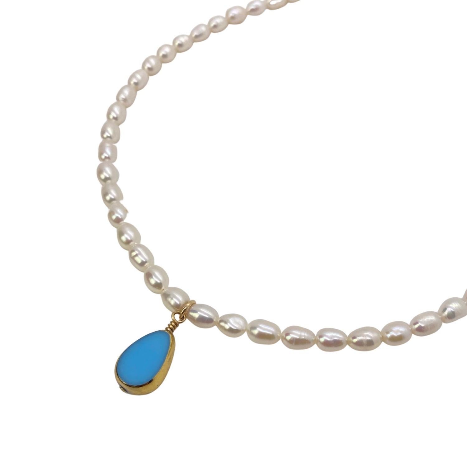 Contemporary Vintage German Glass Beads edged with 24K gold on Pearls, Blue Alex Necklace For Sale