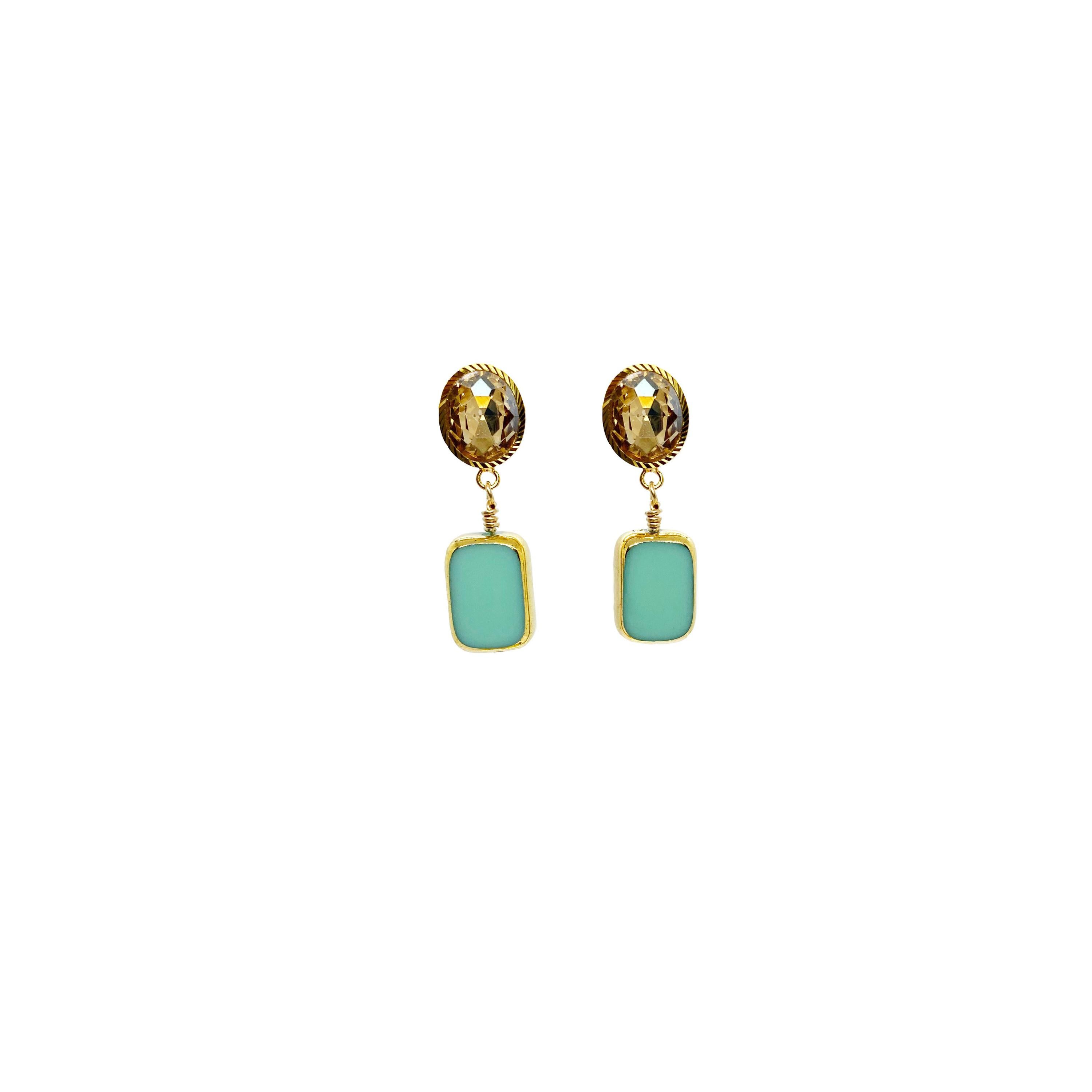 Vintage German Glass Beads edged with 24K gold, Sea Foam Green Earrings For Sale