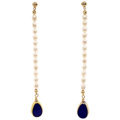 Vintage German Glass Beads edged with 24K gold Teardrop on Pearl Dangle Earrings