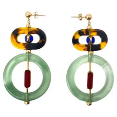 Vintage German Glass Beads, Green Orbit Art Deco Earrings