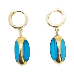 Vintage German Glass Beads, Large Blue Bean Earrings