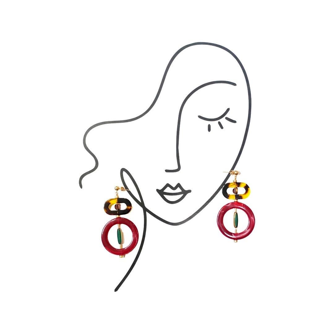 Artist Vintage German Glass Beads, Red Orbit Art Deco Earrings