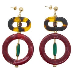 Vintage German Glass Beads, Red Orbit Art Deco Earrings