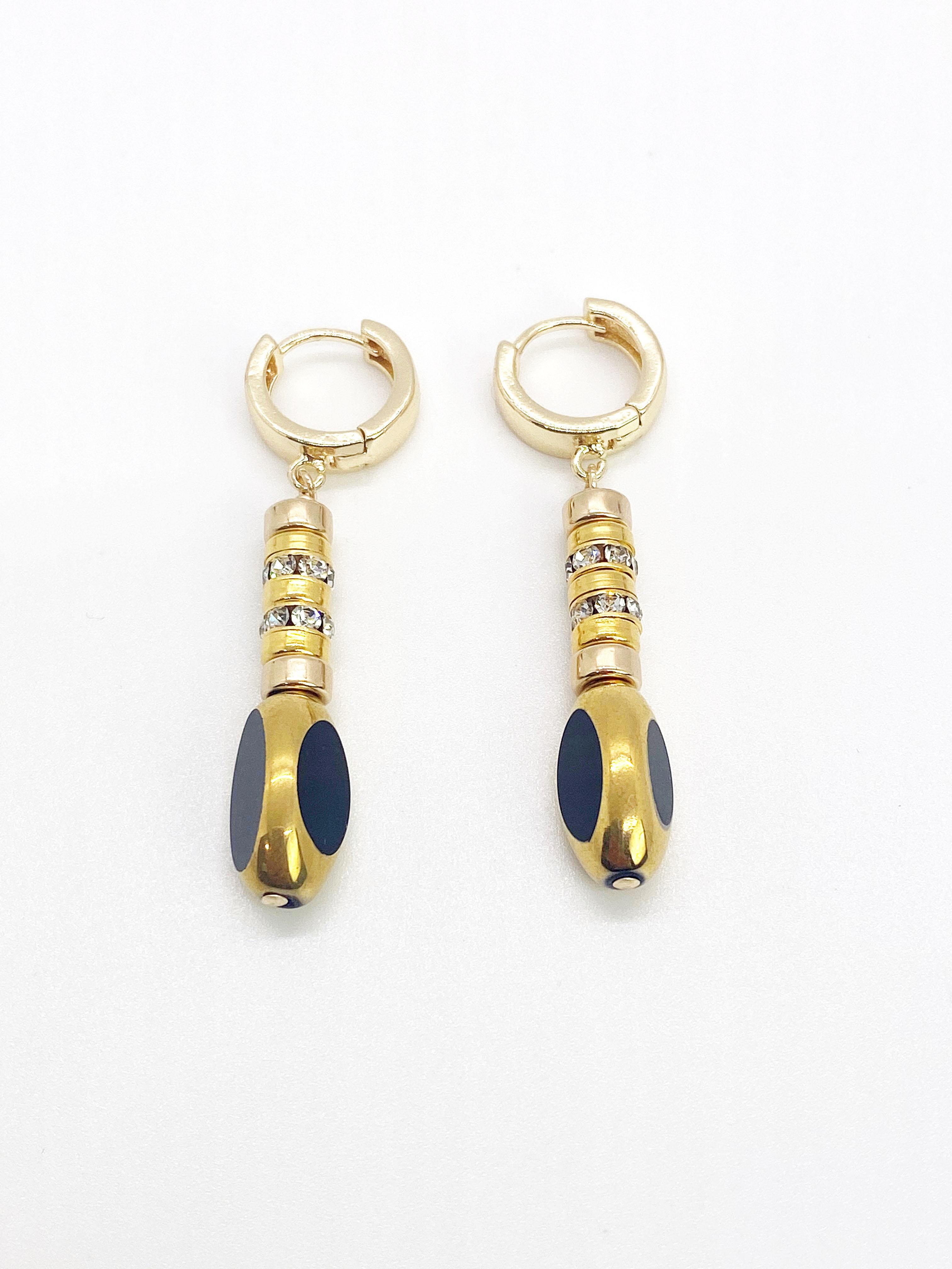 Retro Vintage German Glass Beads, The Black Torpedo Earrings For Sale