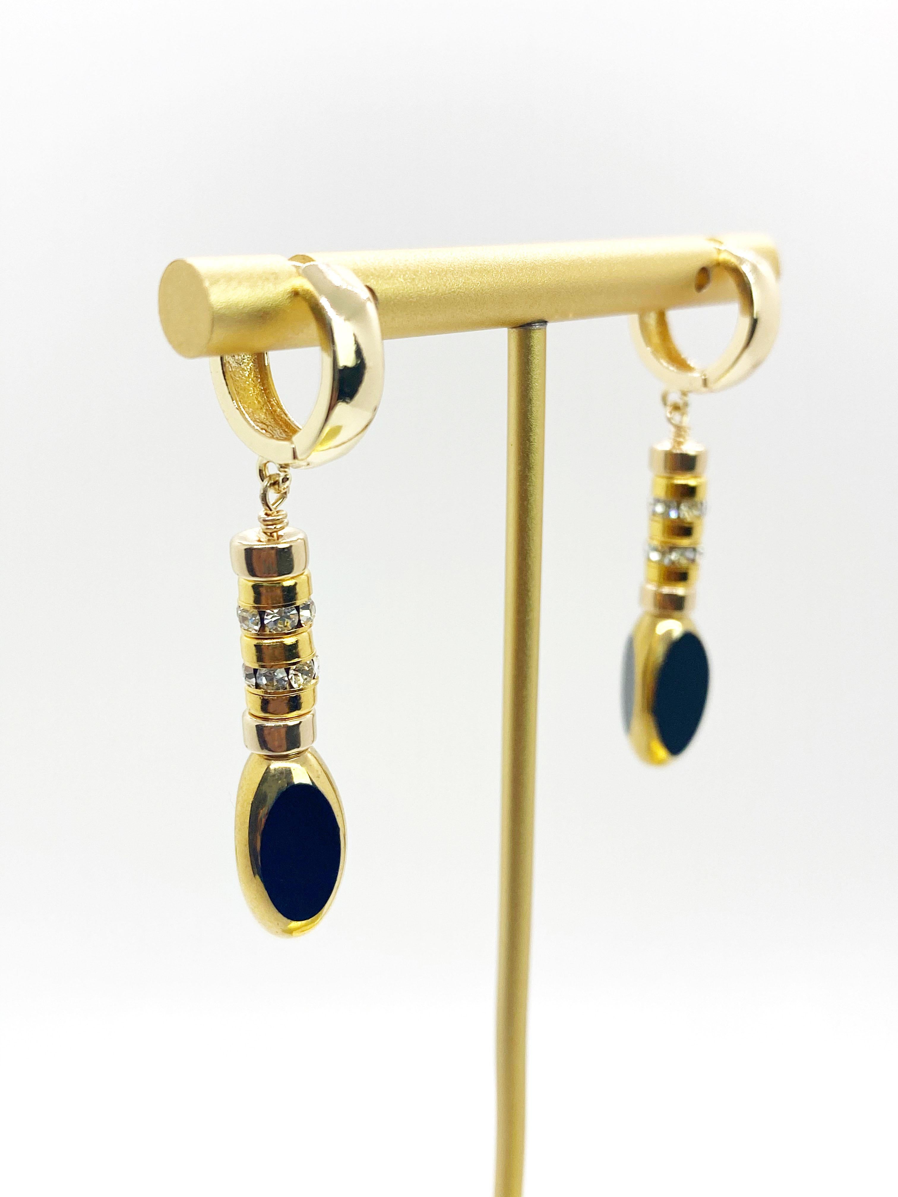 Vintage German Glass Beads, The Black Torpedo Earrings For Sale 1