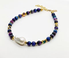 Vintage German Glass Beads with Blue Tiger’s Eye Beads Necklace