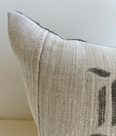 Vintage German Grain Sack Lumbar Pillow with Down Feather Insert