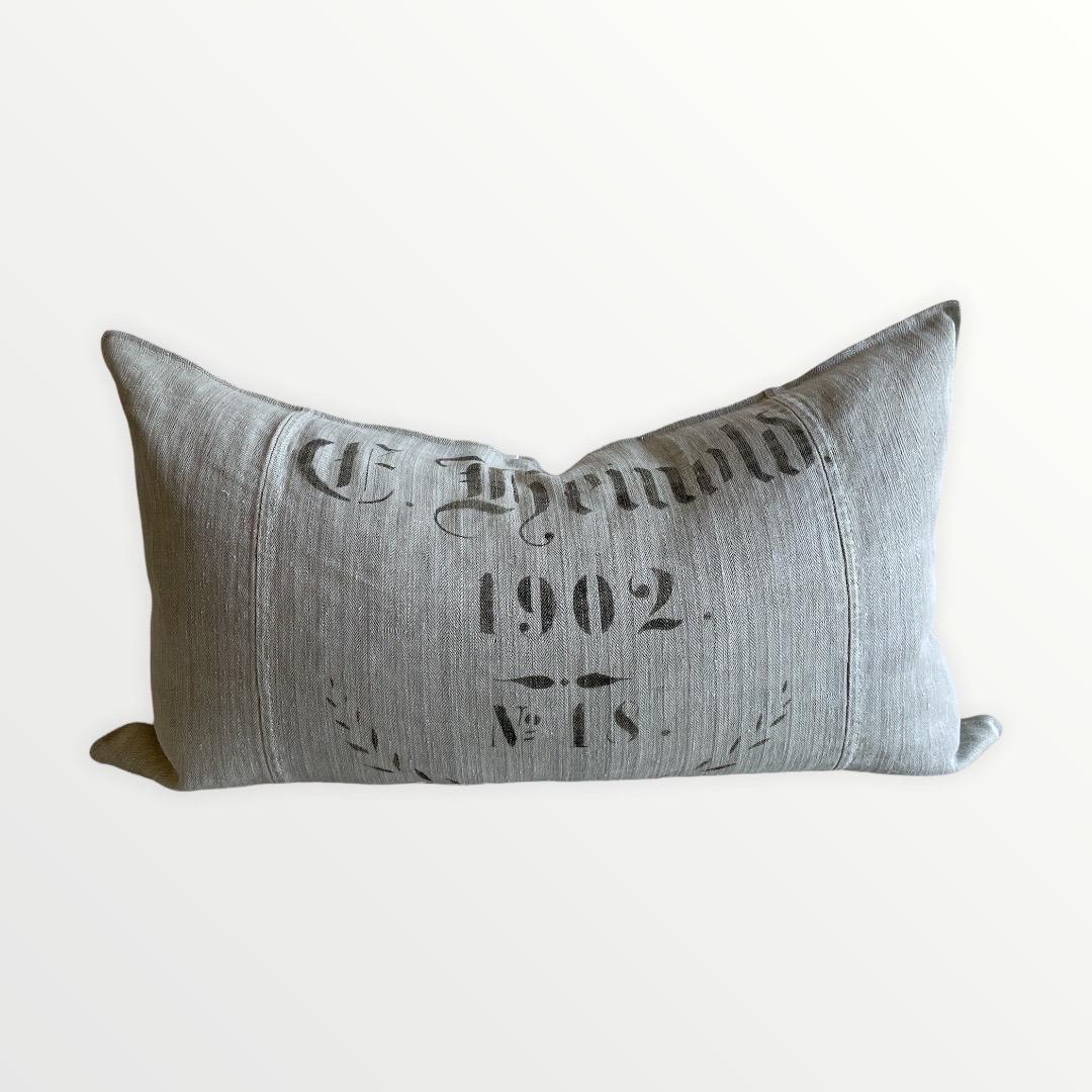 Vintage German Grain Sack Pillow with Insert King Size For Sale 4