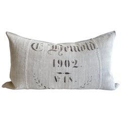 Vintage German Grain Sack Pillow with Insert King Size