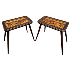 Vintage German Hand Carved Painted Side Tables