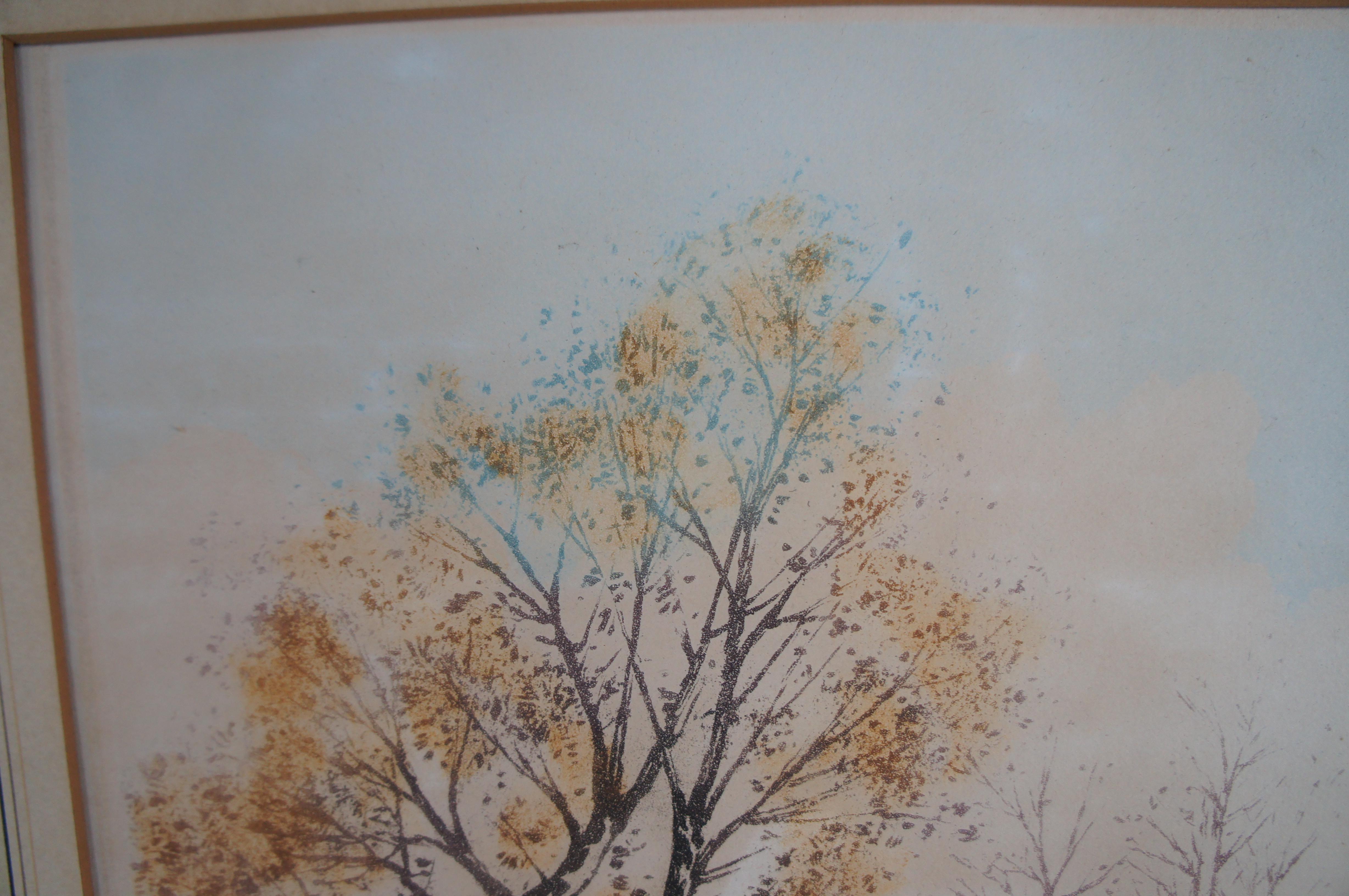 Deutsche handsignierte farbige Radierung European Cottage River Landscape 18