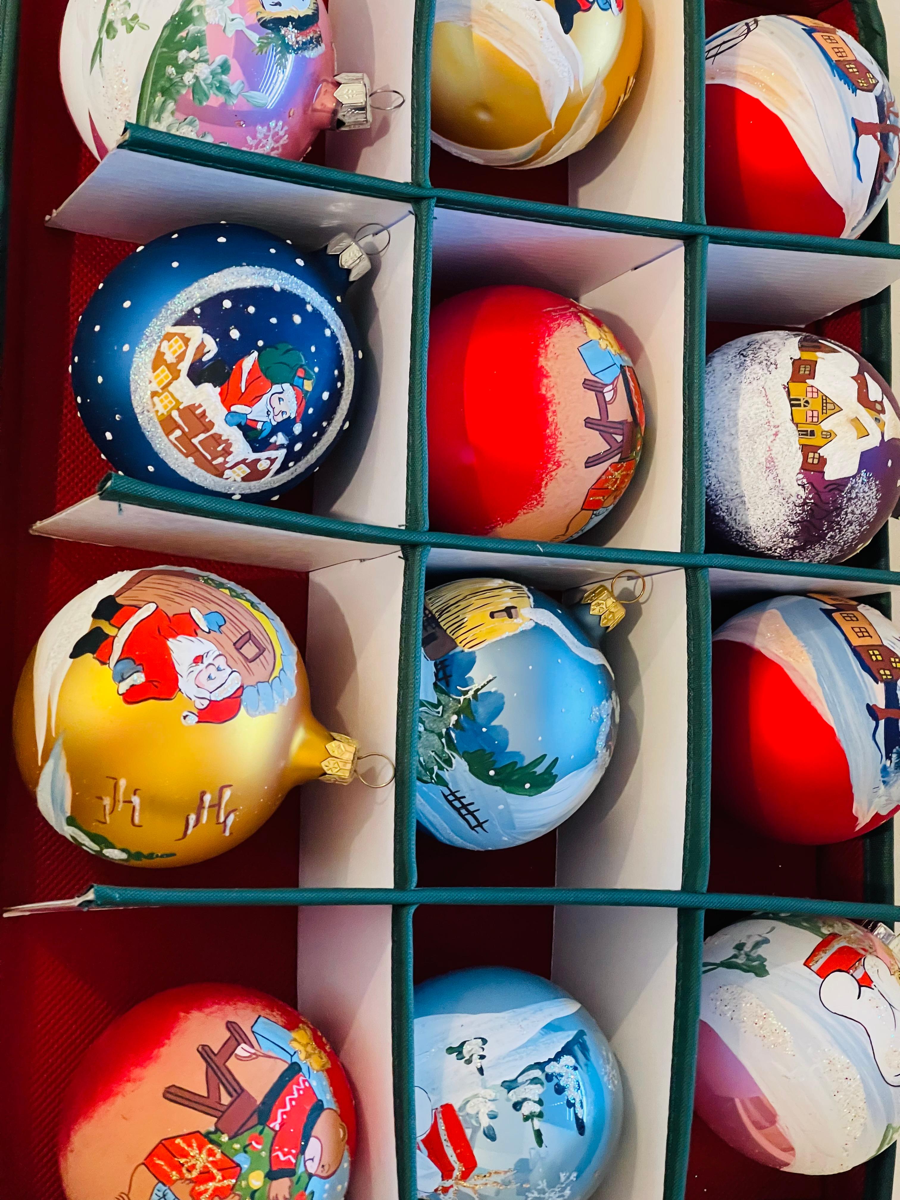 Hand-Painted Vintage German Handpainted Christmas Ornaments Box For Sale