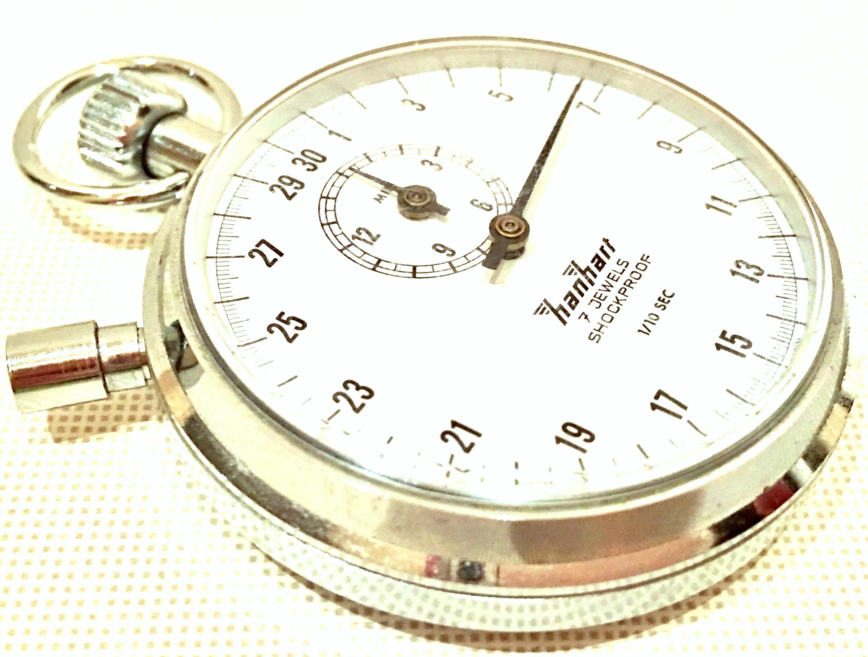 Women's or Men's Vintage German Hanhart Chrome 7 Jewel 1/10 Second Stop Watch