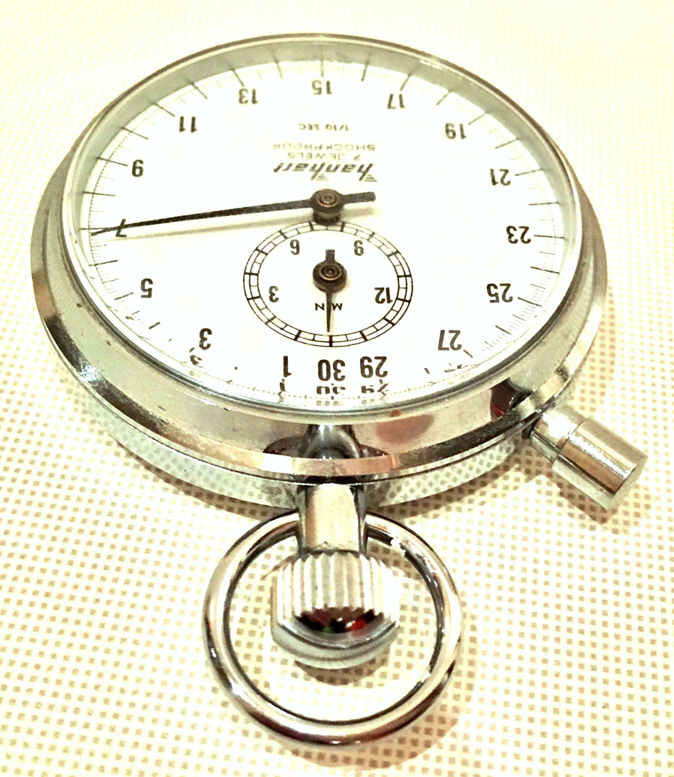 Vintage German Hanhart Chrome 7 Jewel 1/10 Second Stop Watch In Good Condition For Sale In West Palm Beach, FL