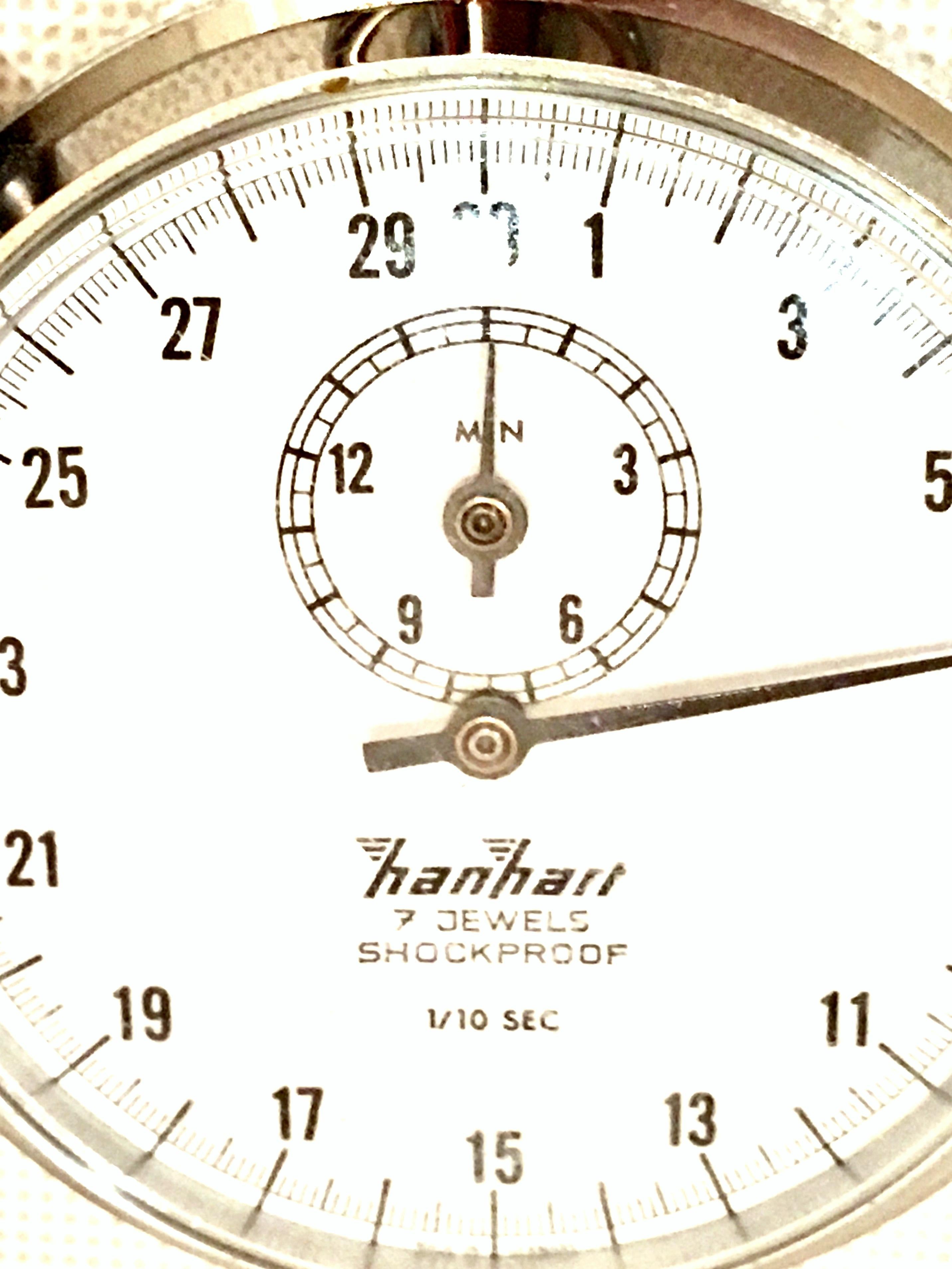 Women's or Men's Vintage German Hanhart Chrome 7 Jewel 1/10 Second Stop Watch For Sale