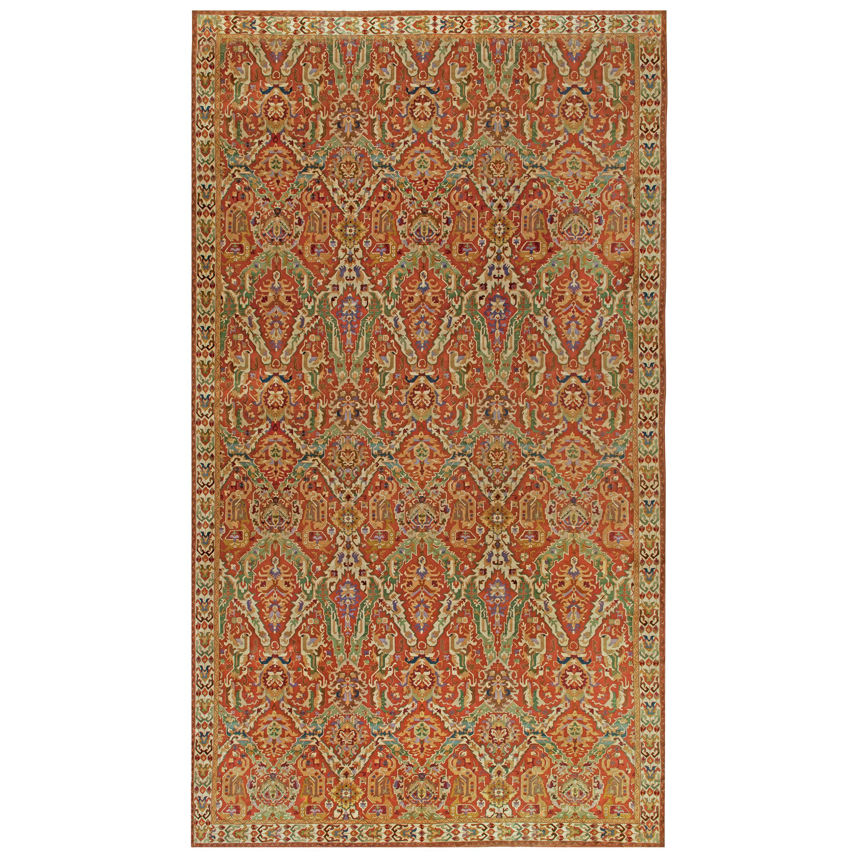 Vintage American Hooked Colorful Floral Handmade Wool Rug For Sale at