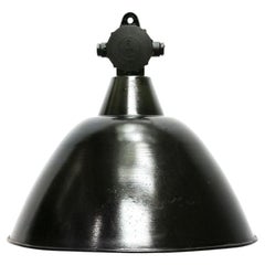 Vintage German Industrial Pendant Lamp, Black Enamel & Bakelite