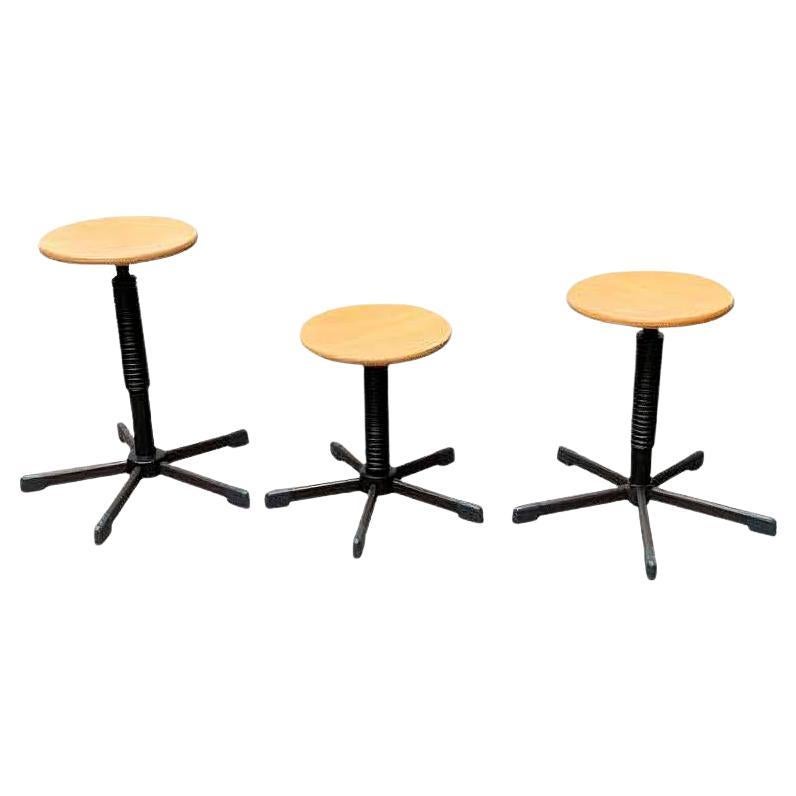 Tabourets d'atelier ou de bureau vintage industriel allemand, ensemble de 3