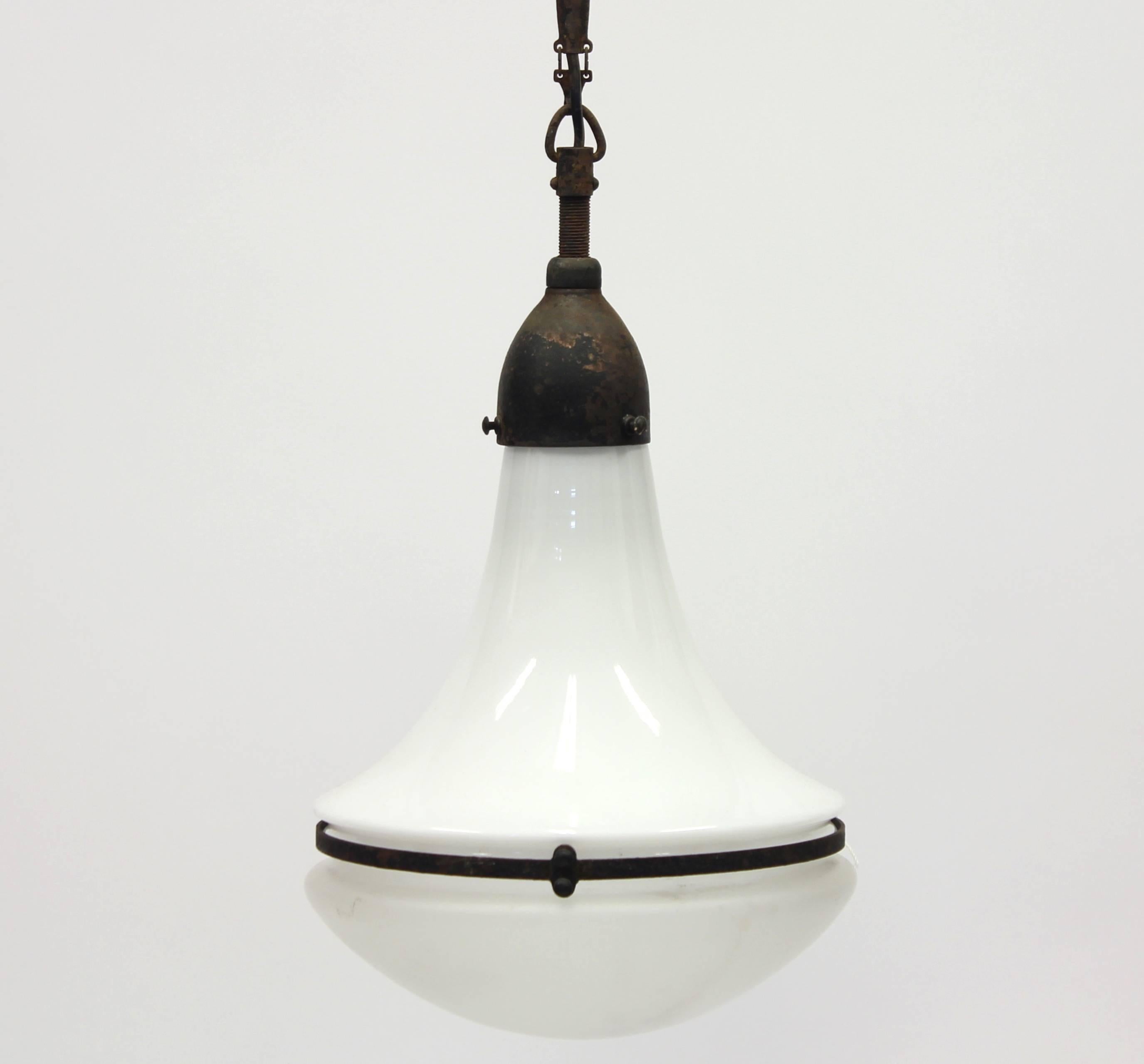 Vintage German Luzette Hanging Lamp by Peter Behrens, 1910s In Good Condition In Uppsala, SE