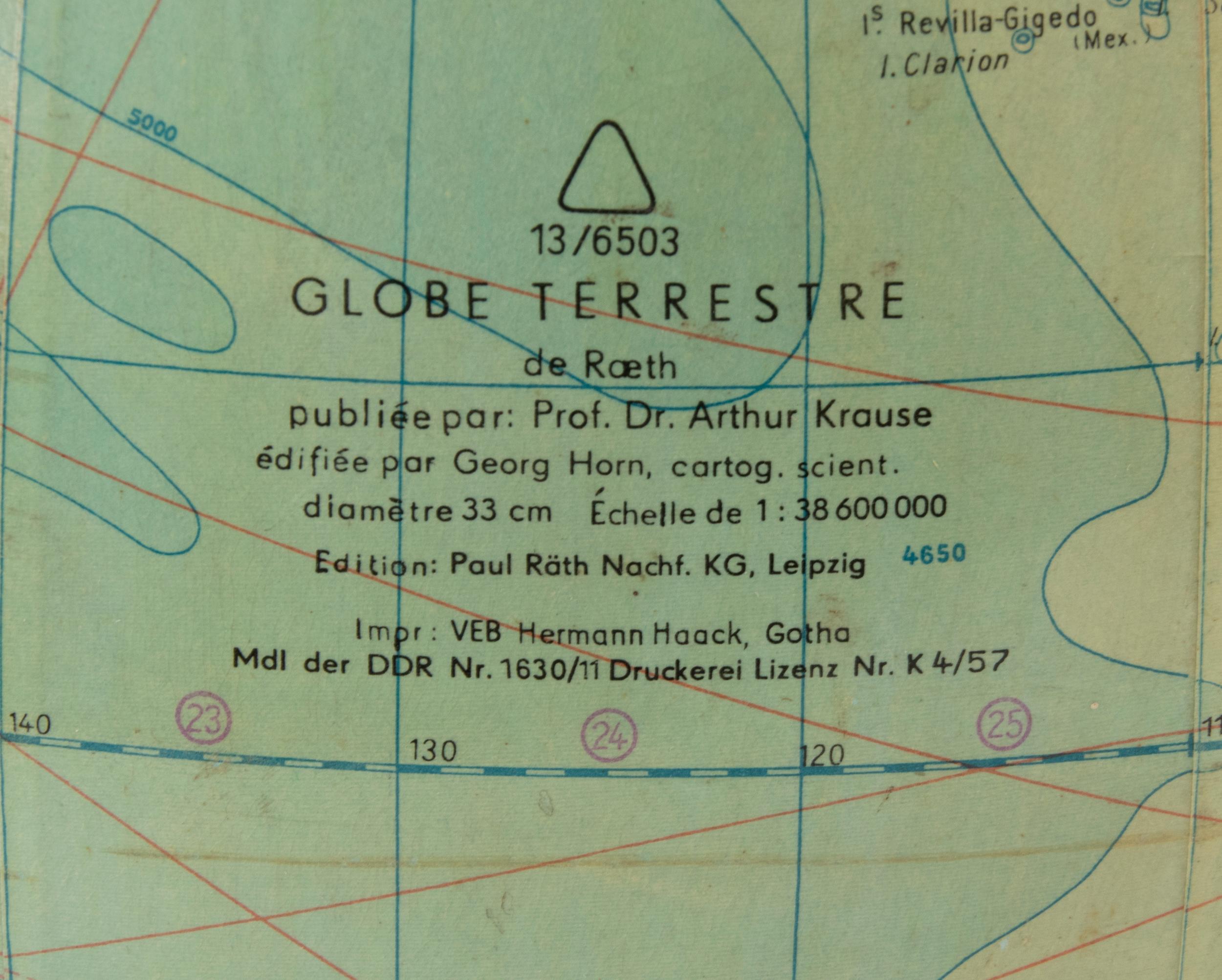 Modern Vintage German Made Globe, Globe Terrestre Wooden Base For Sale