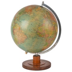 Deutscher, handgefertigter Vintage-Kugel, Globe Terrestre-Holzsockel