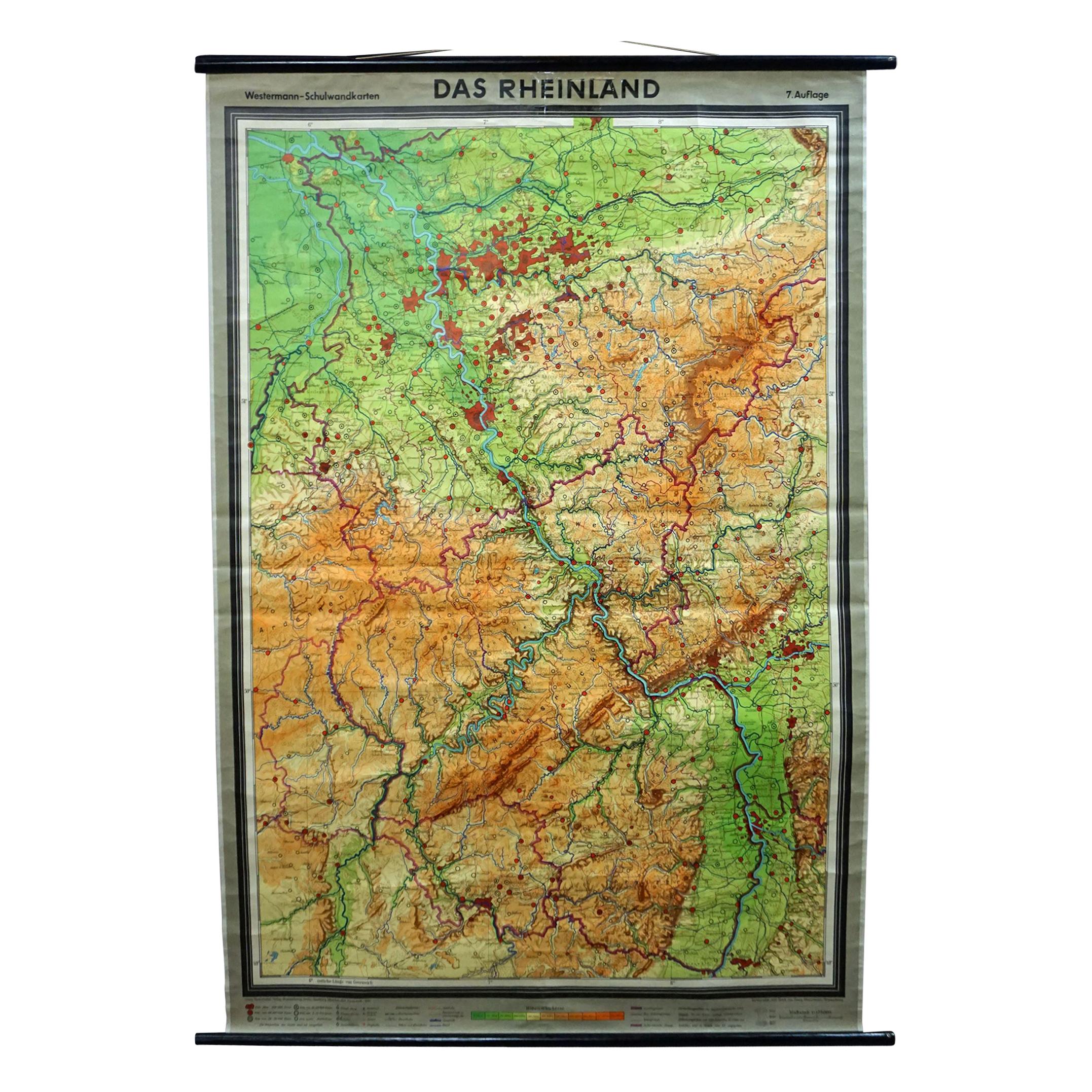 Vintage German Map Rhineland Rollable Wall Chart Poster Print