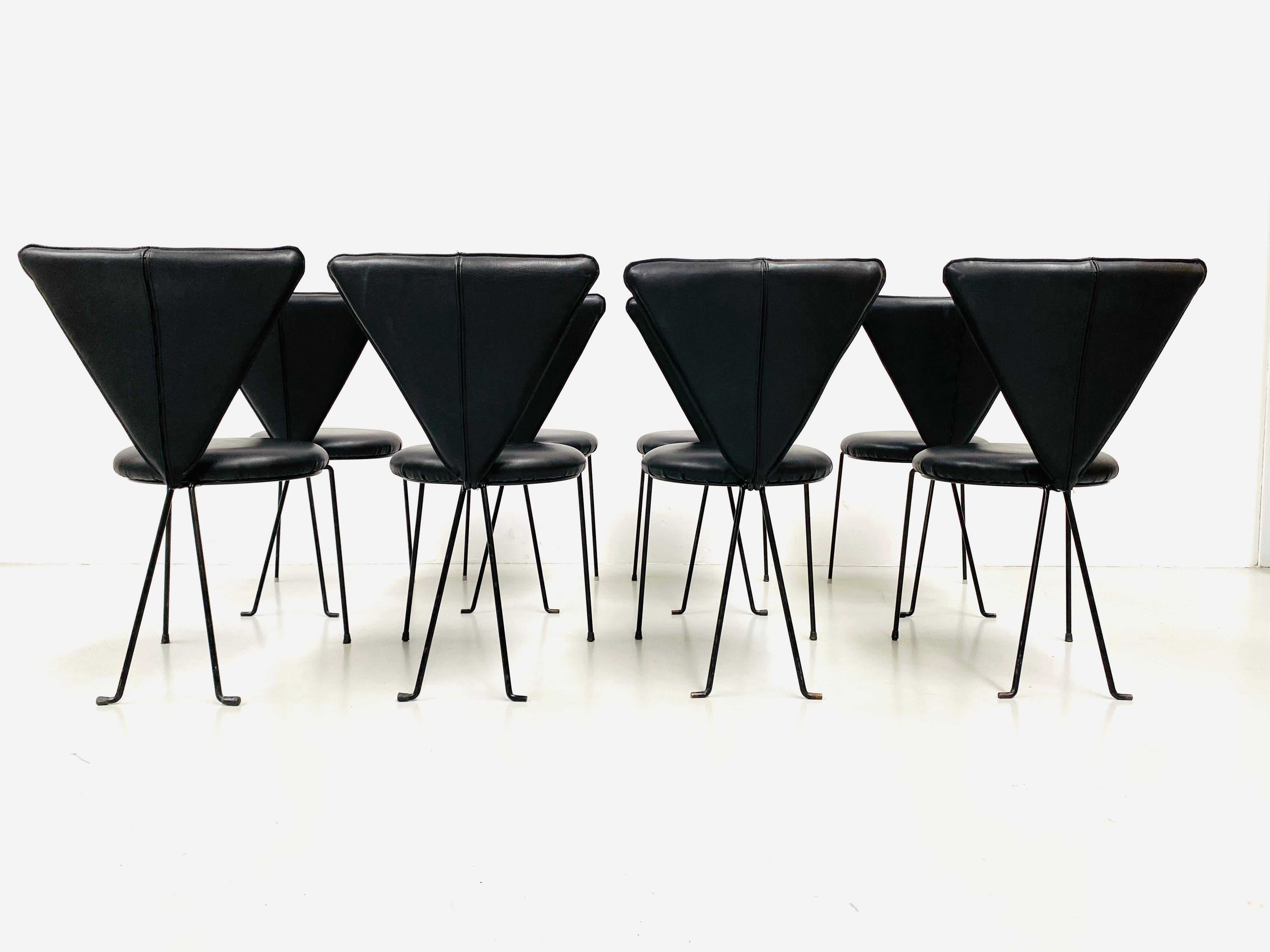 Vintage German Memphis Chairs in Black Leather by Lübke & Co, 1980s, Set of 8 9