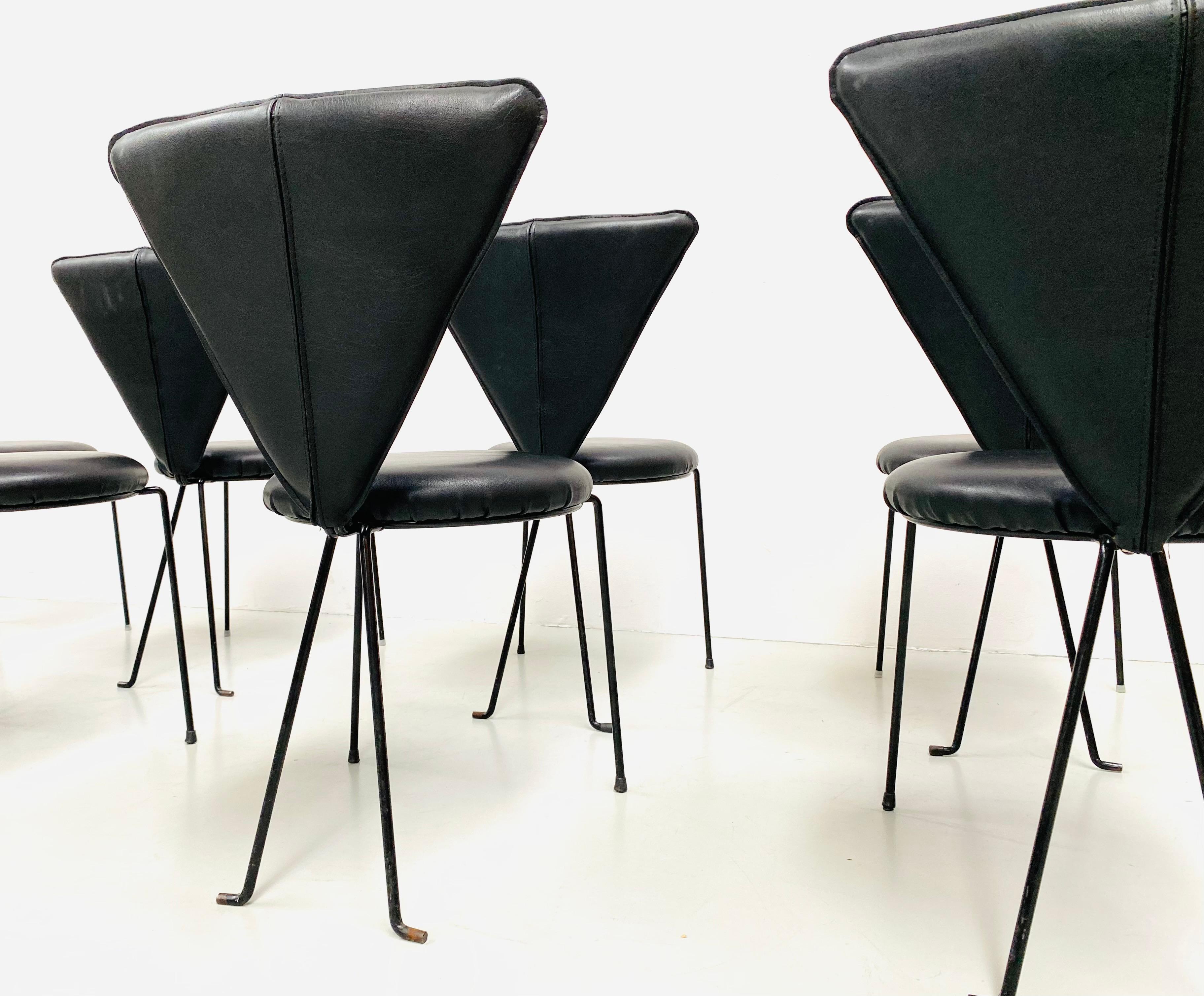 Modern Vintage German Memphis Chairs in Black Leather by Lübke & Co, 1980s, Set of 8