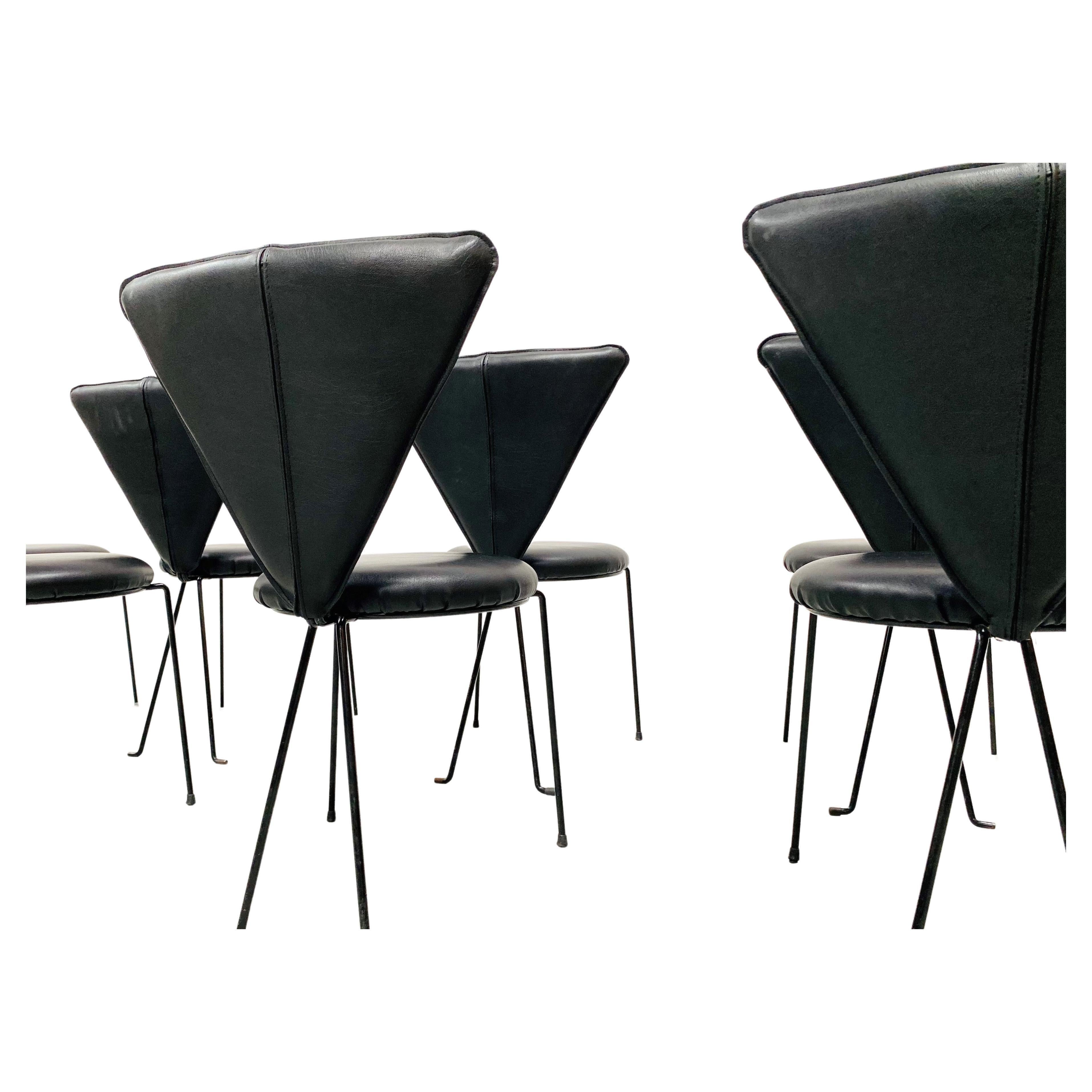 Mid-Century Modern Vintage German Memphis Chairs in Black Leather by Lübke & Co., 1980s, Set of 8
