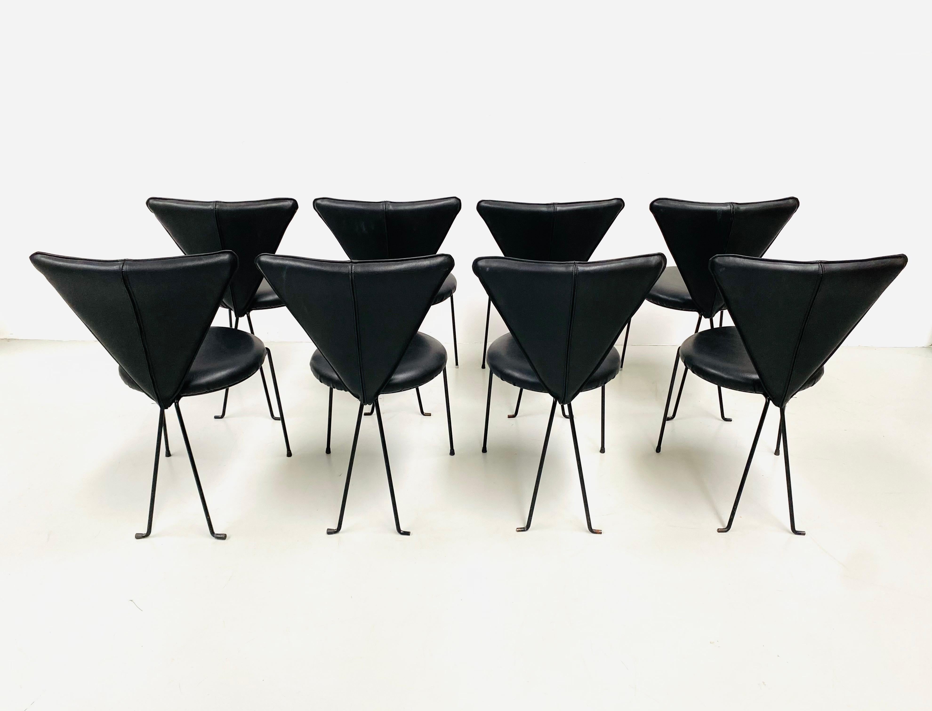 Vintage German Memphis Chairs in Black Leather by Lübke & Co, 1980s, Set of 8 In Good Condition In Eindhoven, Noord Brabant