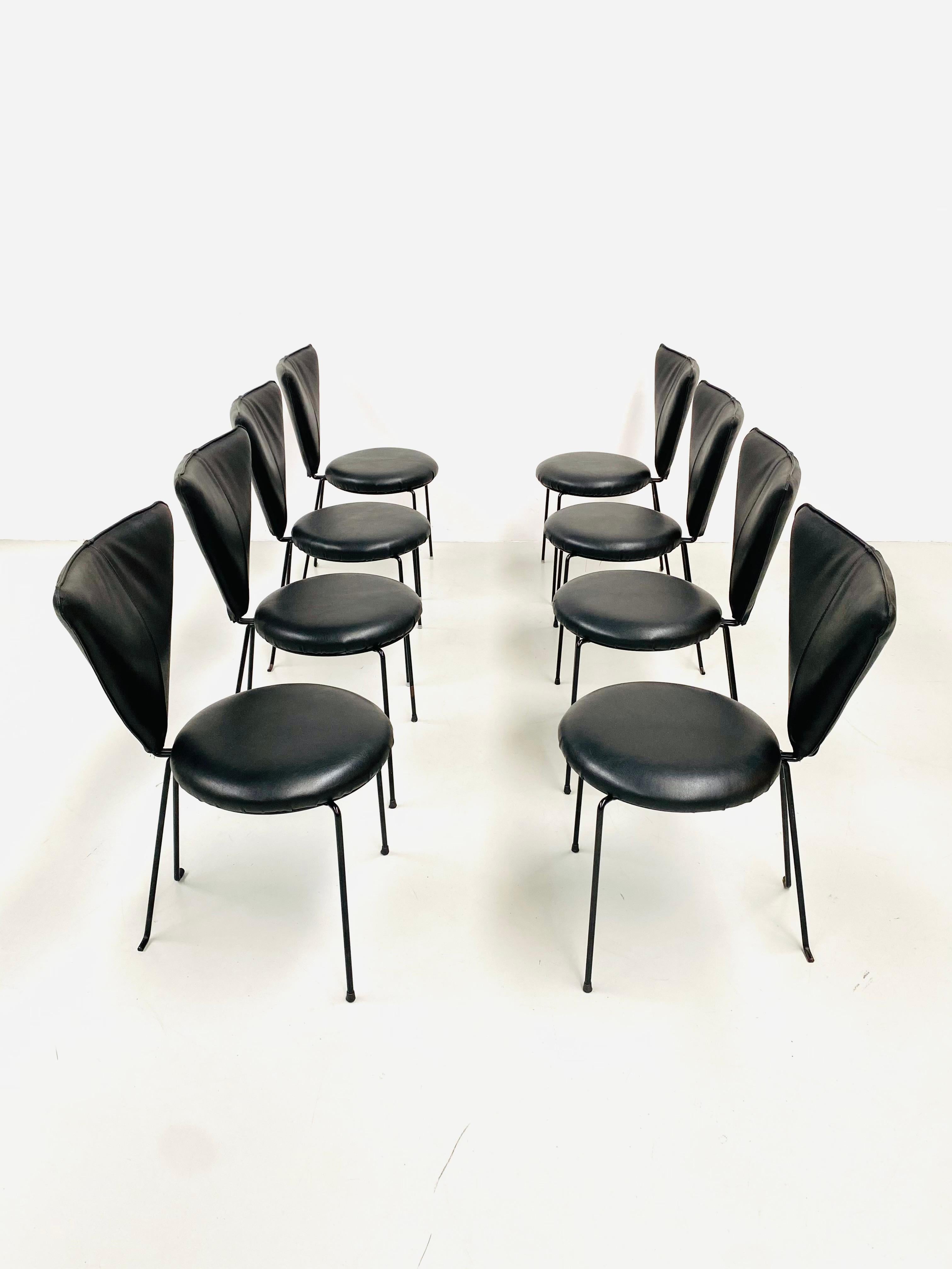 Late 20th Century Vintage German Memphis Chairs in Black Leather by Lübke & Co, 1980s, Set of 8