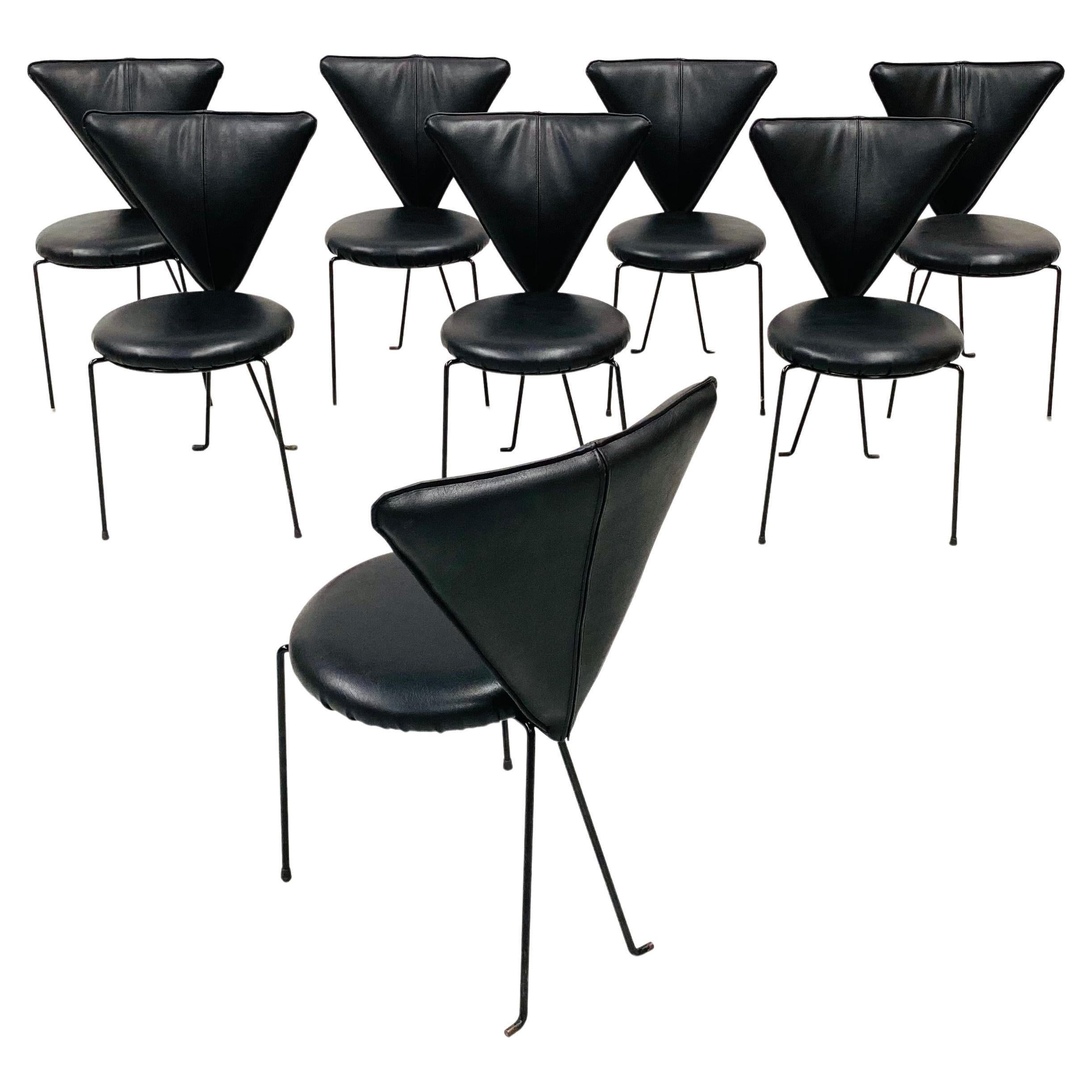 Late 20th Century Vintage German Memphis Chairs in Black Leather by Lübke & Co., 1980s, Set of 8
