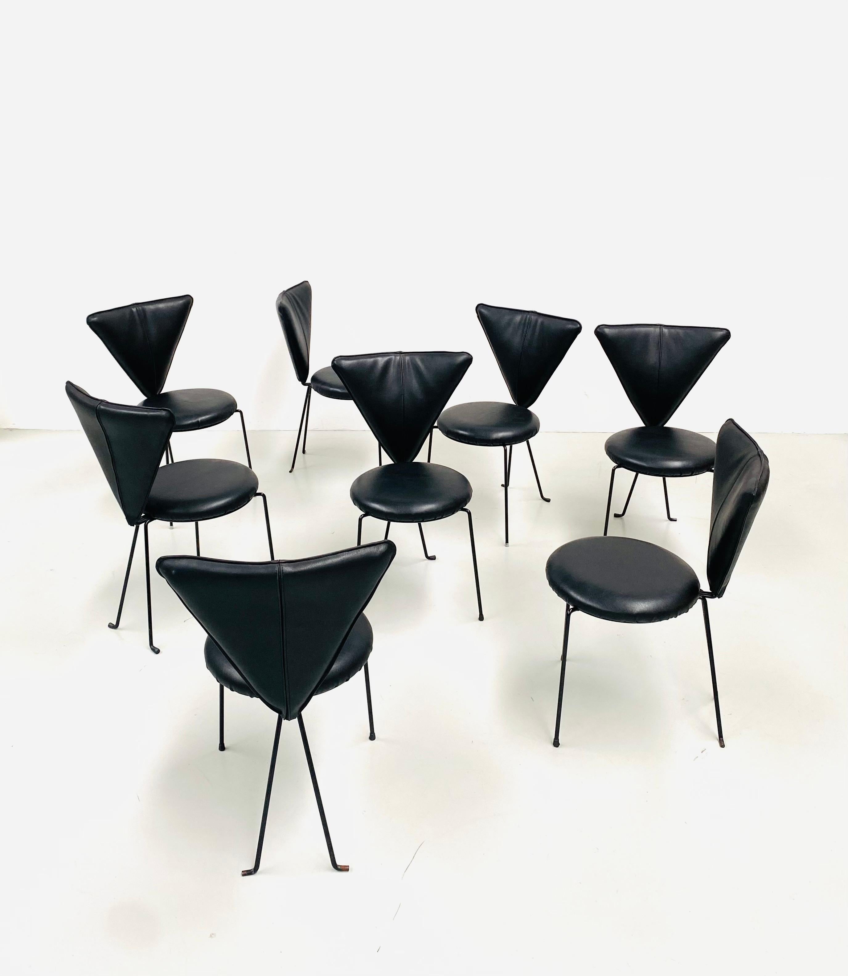 Steel Vintage German Memphis Chairs in Black Leather by Lübke & Co, 1980s, Set of 8