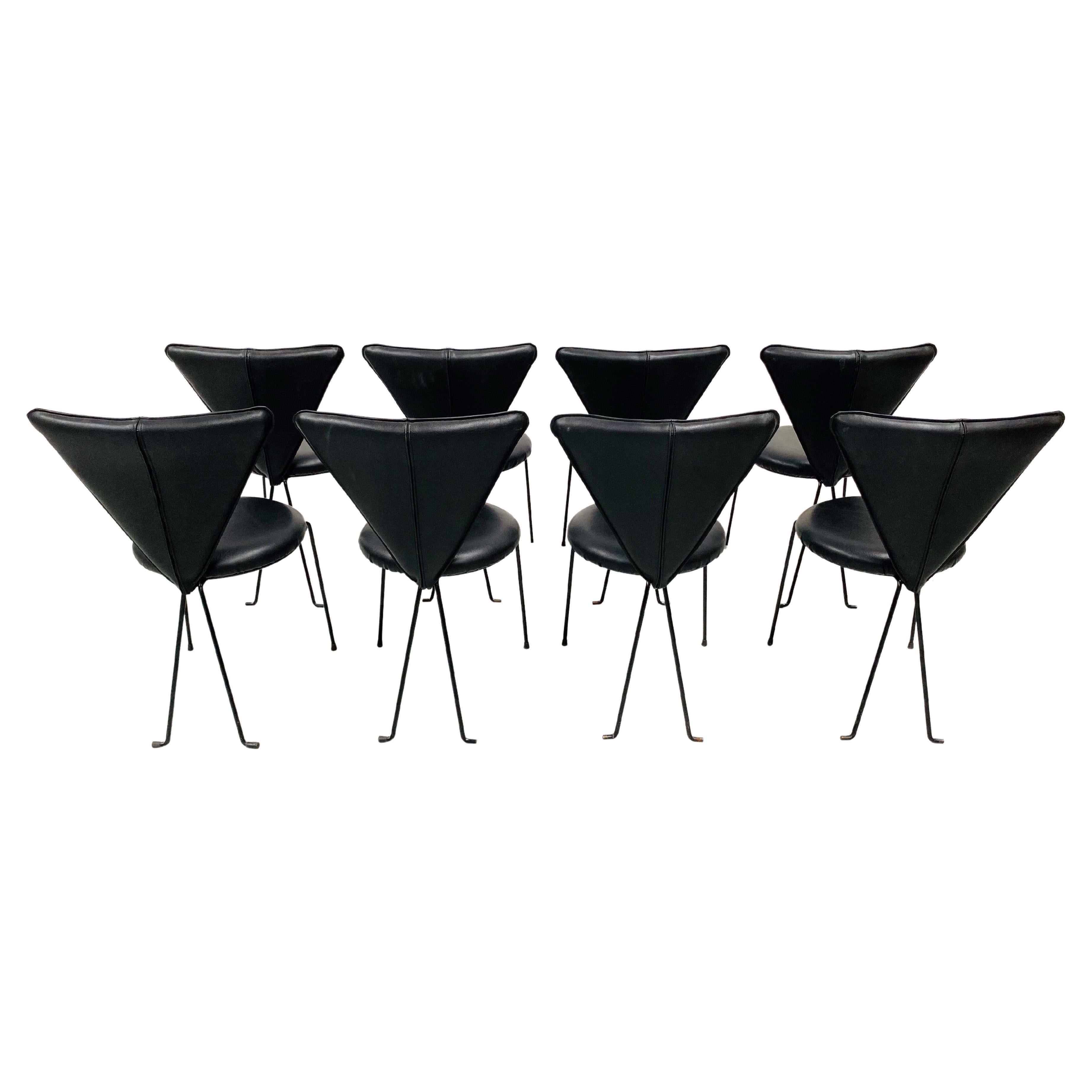 Steel Vintage German Memphis Chairs in Black Leather by Lübke & Co., 1980s, Set of 8