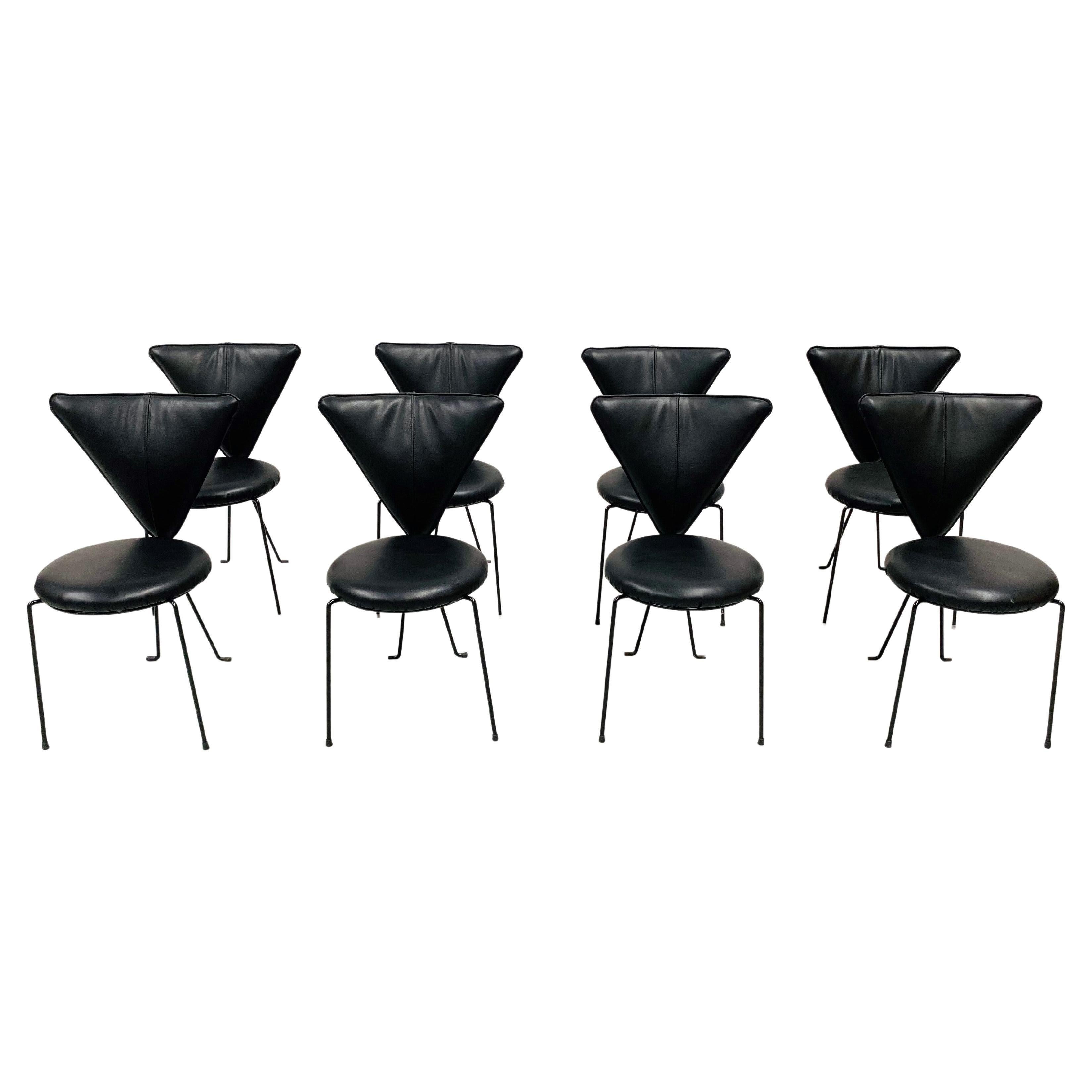 Vintage German Memphis Chairs in Black Leather by Lübke & Co., 1980s, Set of 8 2