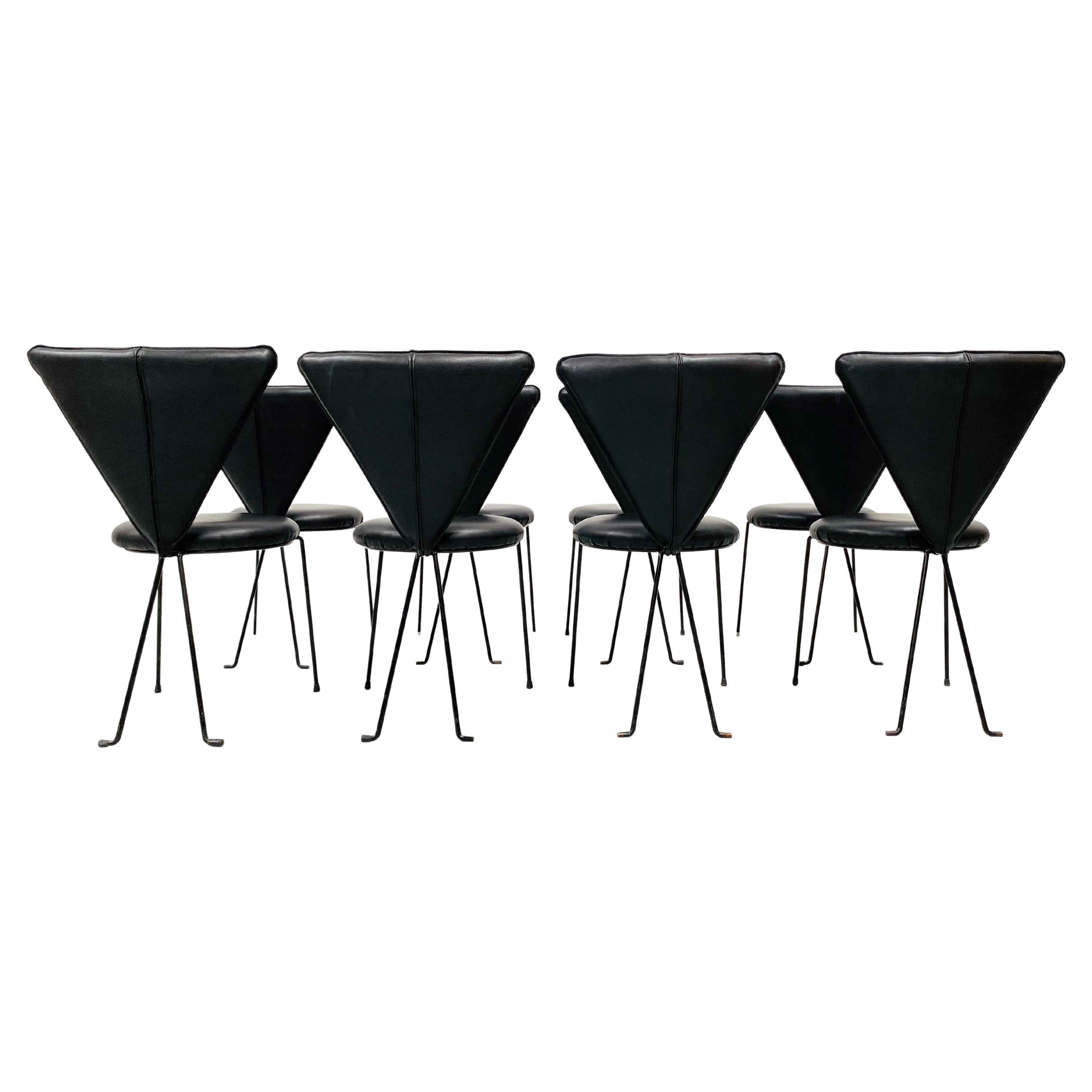 Vintage German Memphis Chairs in Black Leather by Lübke & Co., 1980s, Set of 8 3