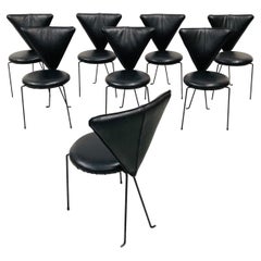 Vintage German Memphis Chairs in Black Leather by Lübke & Co, 1980s, Set of 8